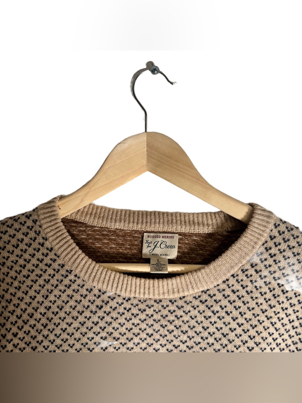 J. Crew Rugged Merino Wool Blend Sweater Men's Large Birds Eye Knit Crewneck - Picture 4 of 6